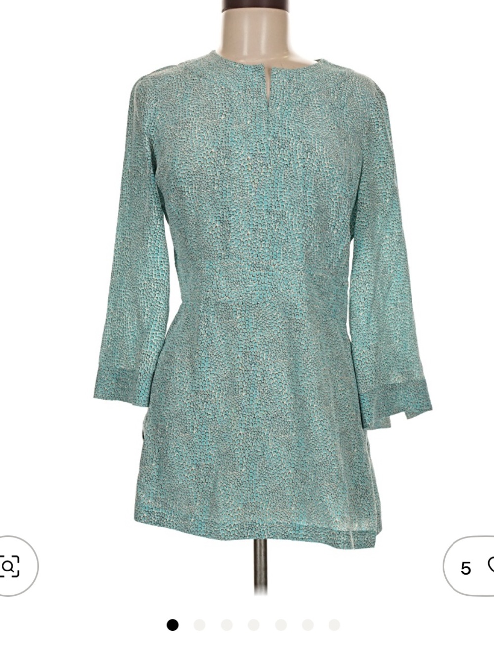 Tory Burch Turquoise Silk Tunic Blouse with Slit and 3/4 Sleeve Size 8